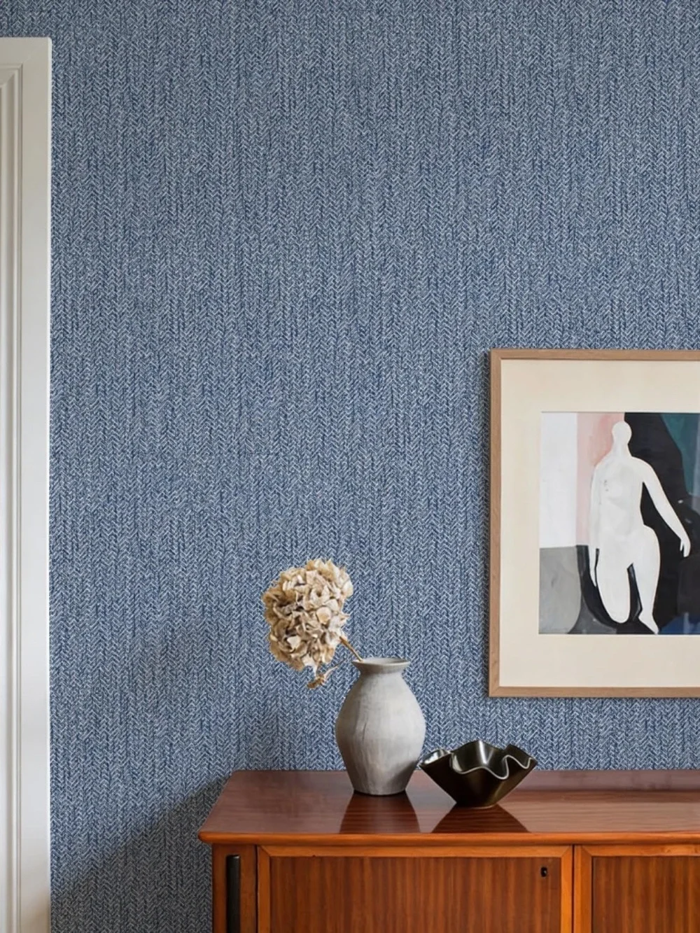 Grasscloth Peel & Stick self adhesive blue faux linen textured wallpaper